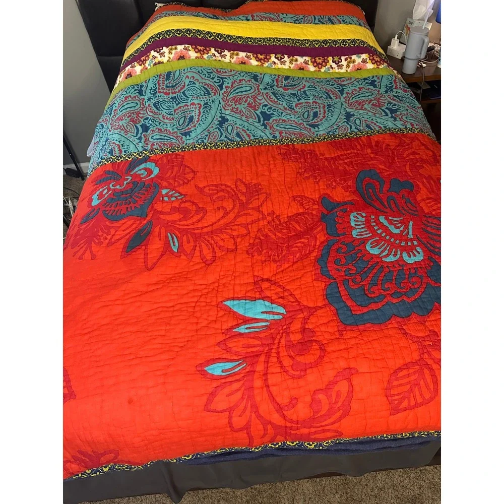 VTG Anna Paisley Patchwork Quilt/Sham Anthropologie Bohemian Twin 100% cotton